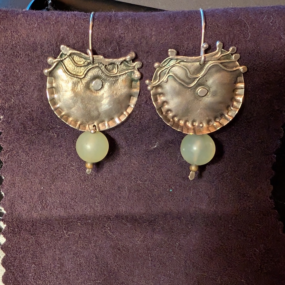 Unique Artisan Silver and Green Earrings